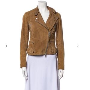 All Saints Tan Suede Leather Jacket with Silver Accents
